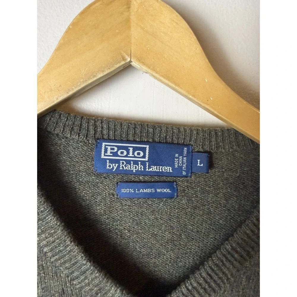 Polo Ralph Lauren 100% Lambswool V-Neck Pony Logo Sweater Mens L Green